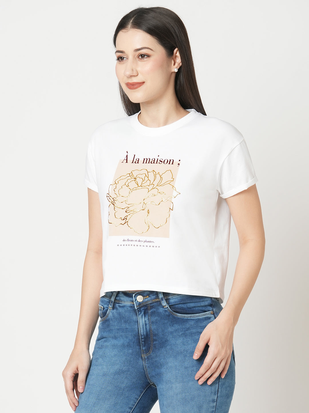Women White Graphic Tees