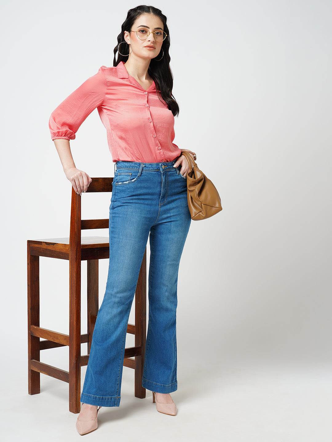 Blue High-Rise Mini Flare Jeans