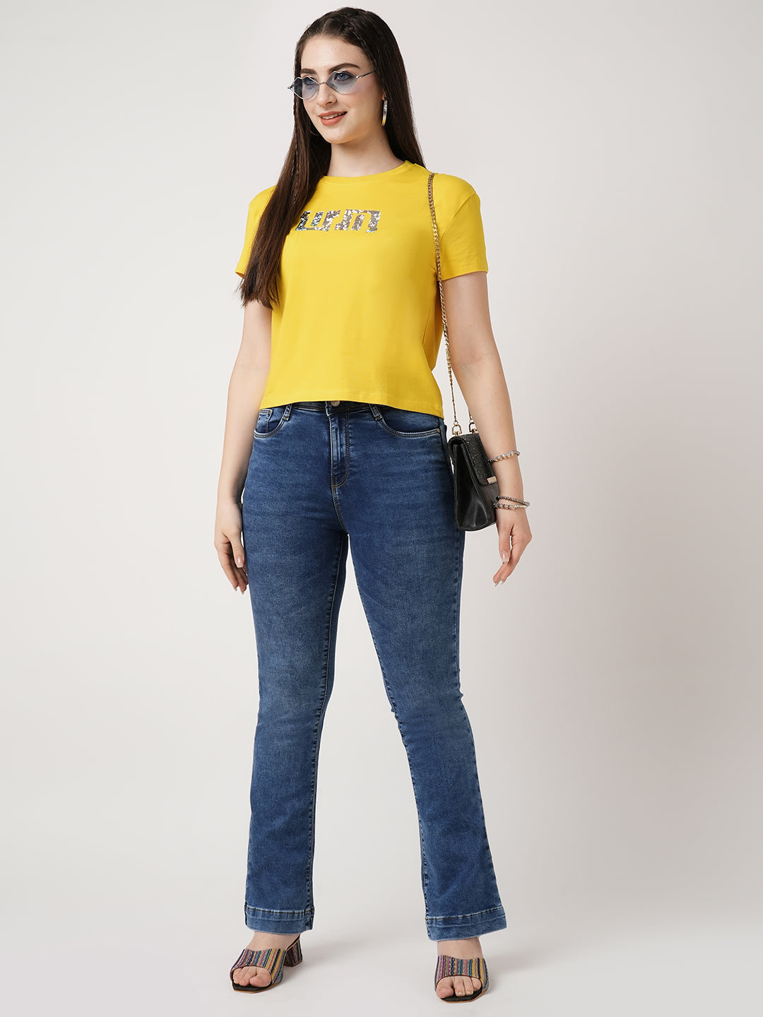 Women Golden Sunset Printed Slim T-Shirt