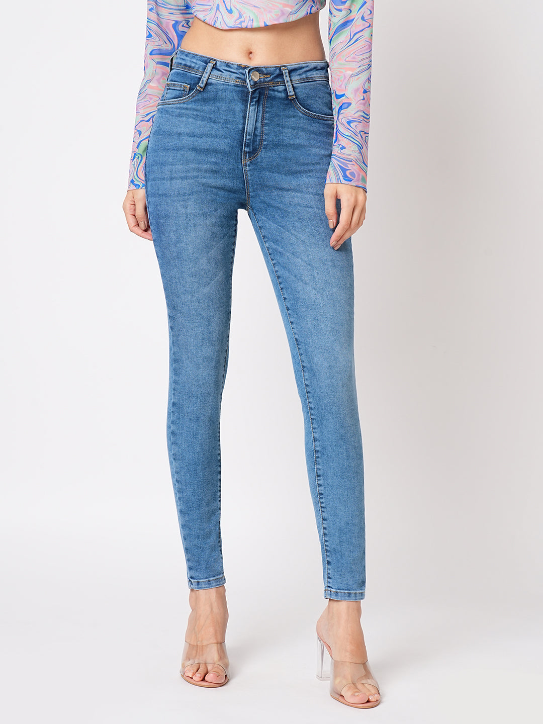 Women Blue High-Rise Skinny Jeans