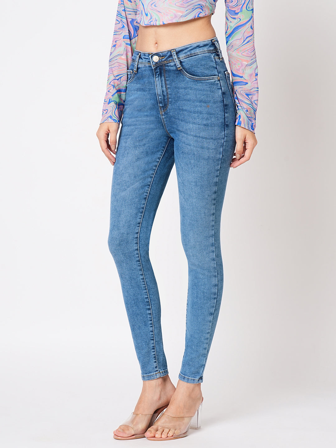 Women Blue High-Rise Skinny Jeans