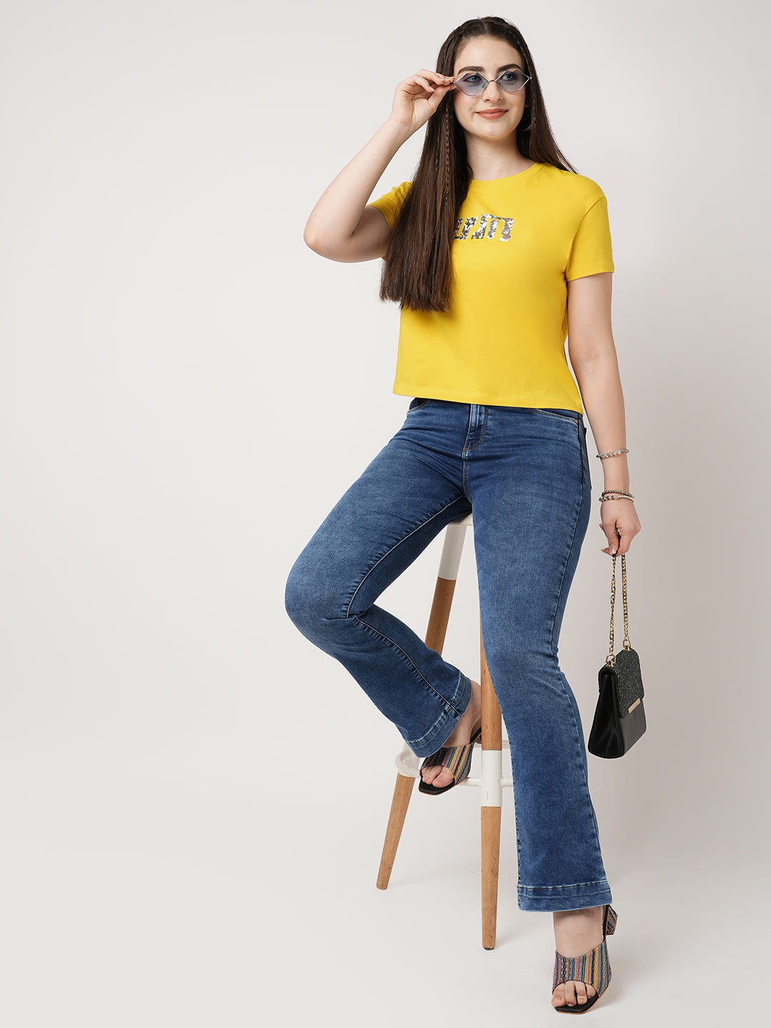 Women Golden Sunset Printed Slim T-Shirt