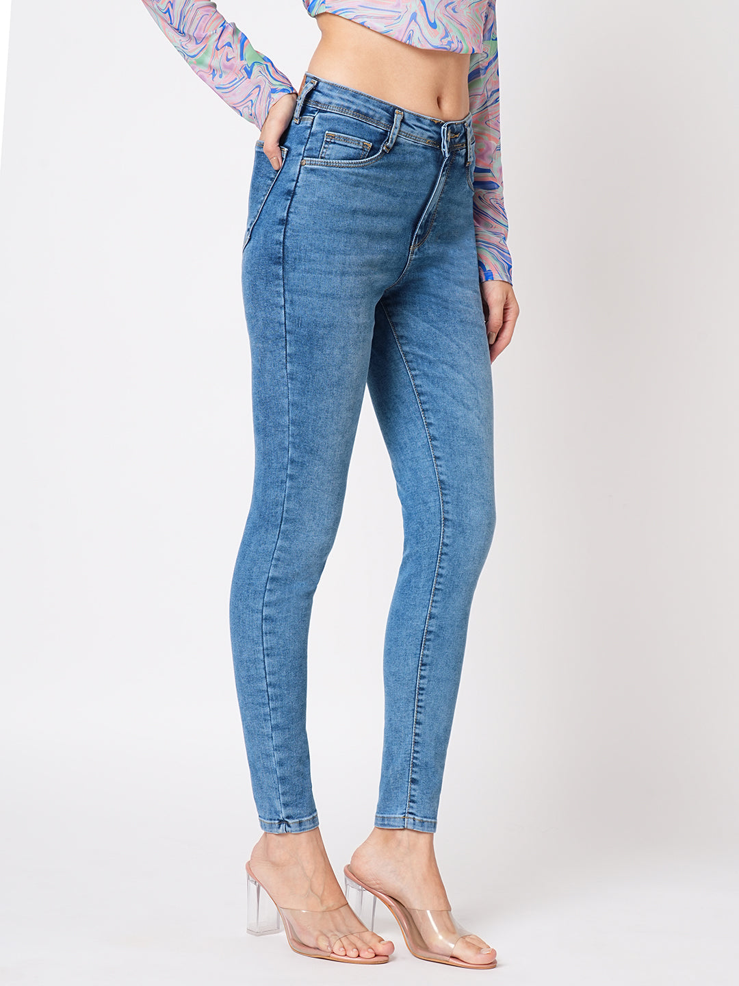 Women Blue High-Rise Skinny Jeans
