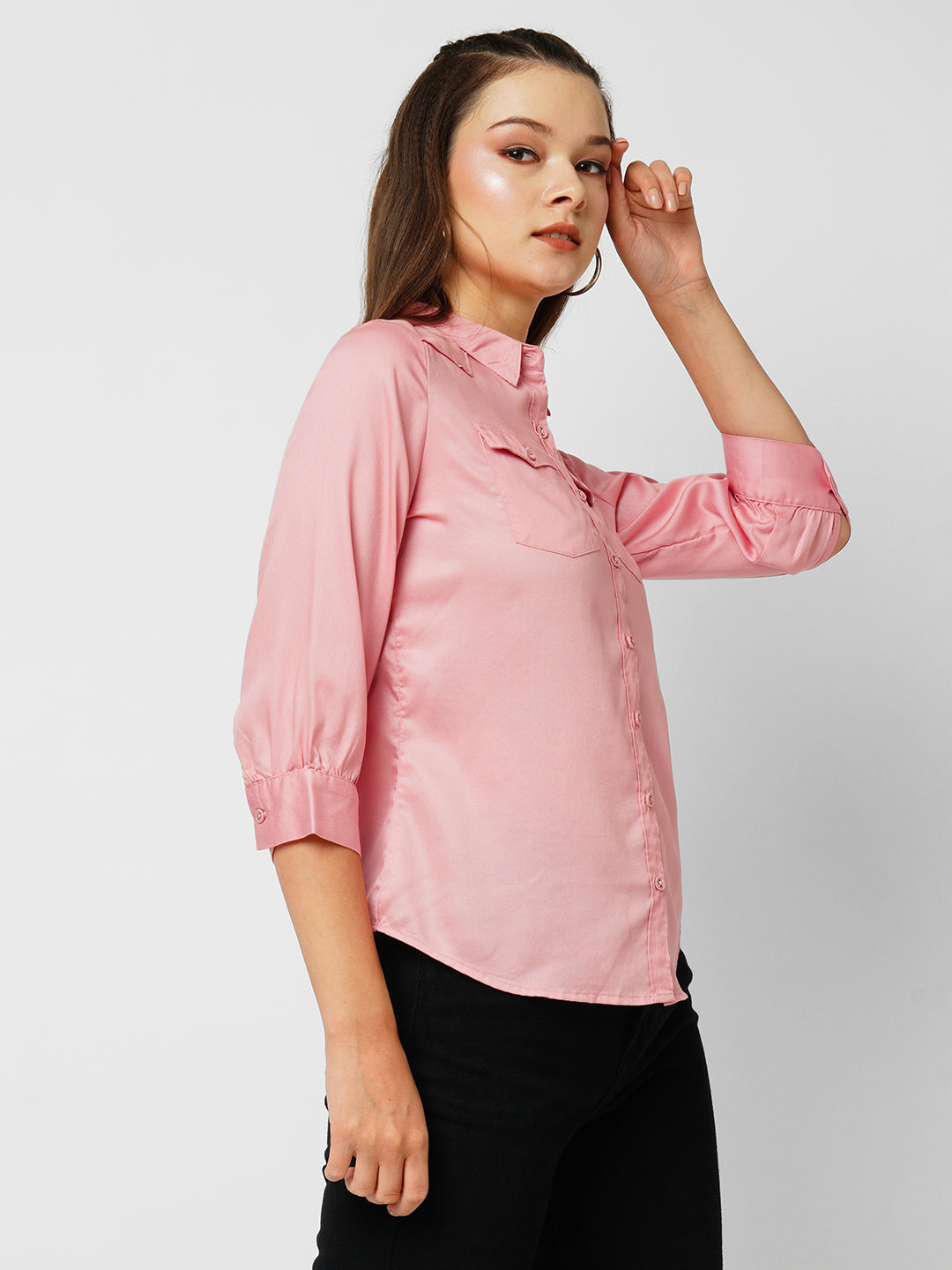 Women Blush Pink Slim Shirt