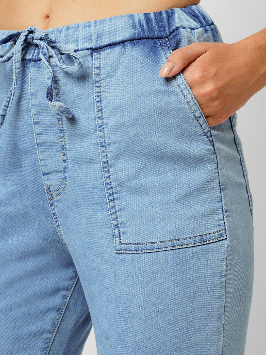 Women Light Blue Denim Joggers
