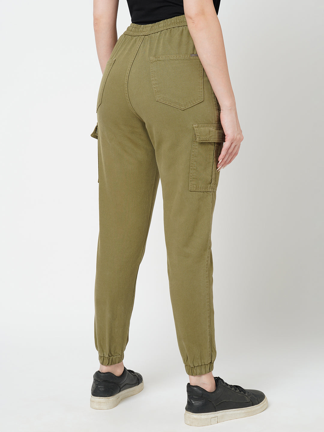 Women Olive High-Rise Paper Bag Pants