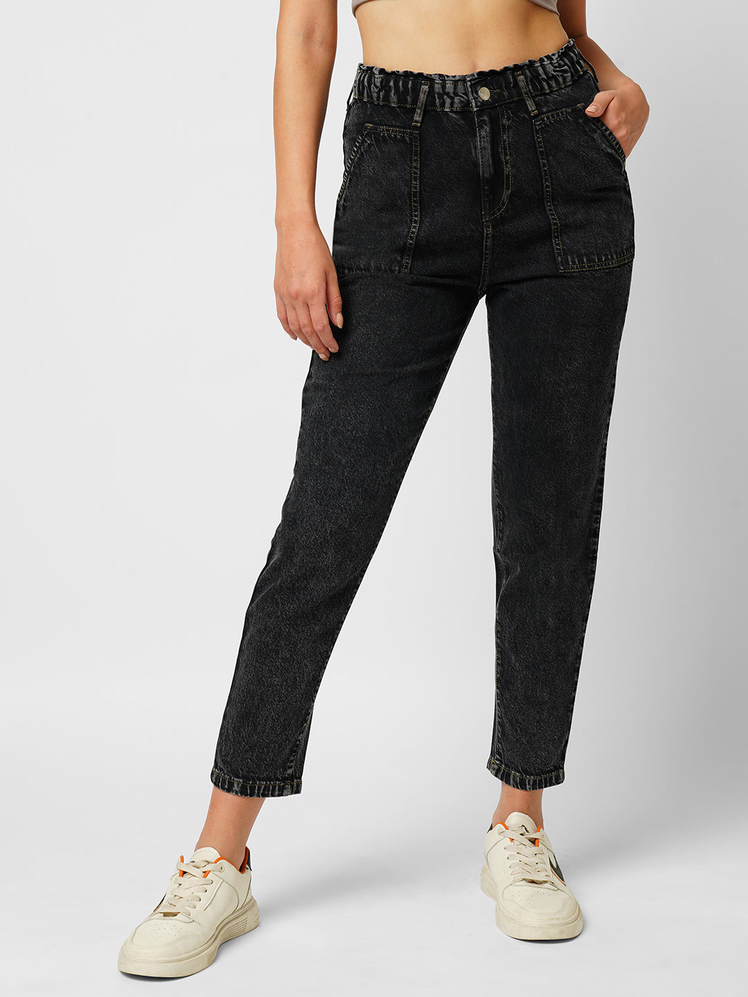 Women Carbon Black High-Rise Baggy Fit Jeans