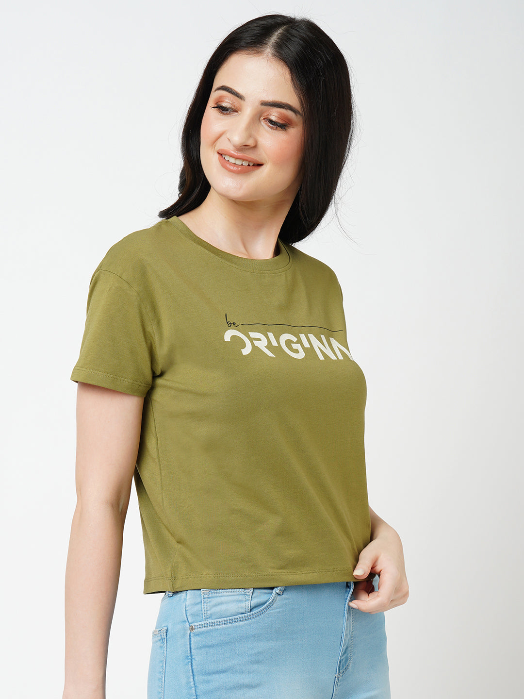Women Olive Solid Slim T-Shirt