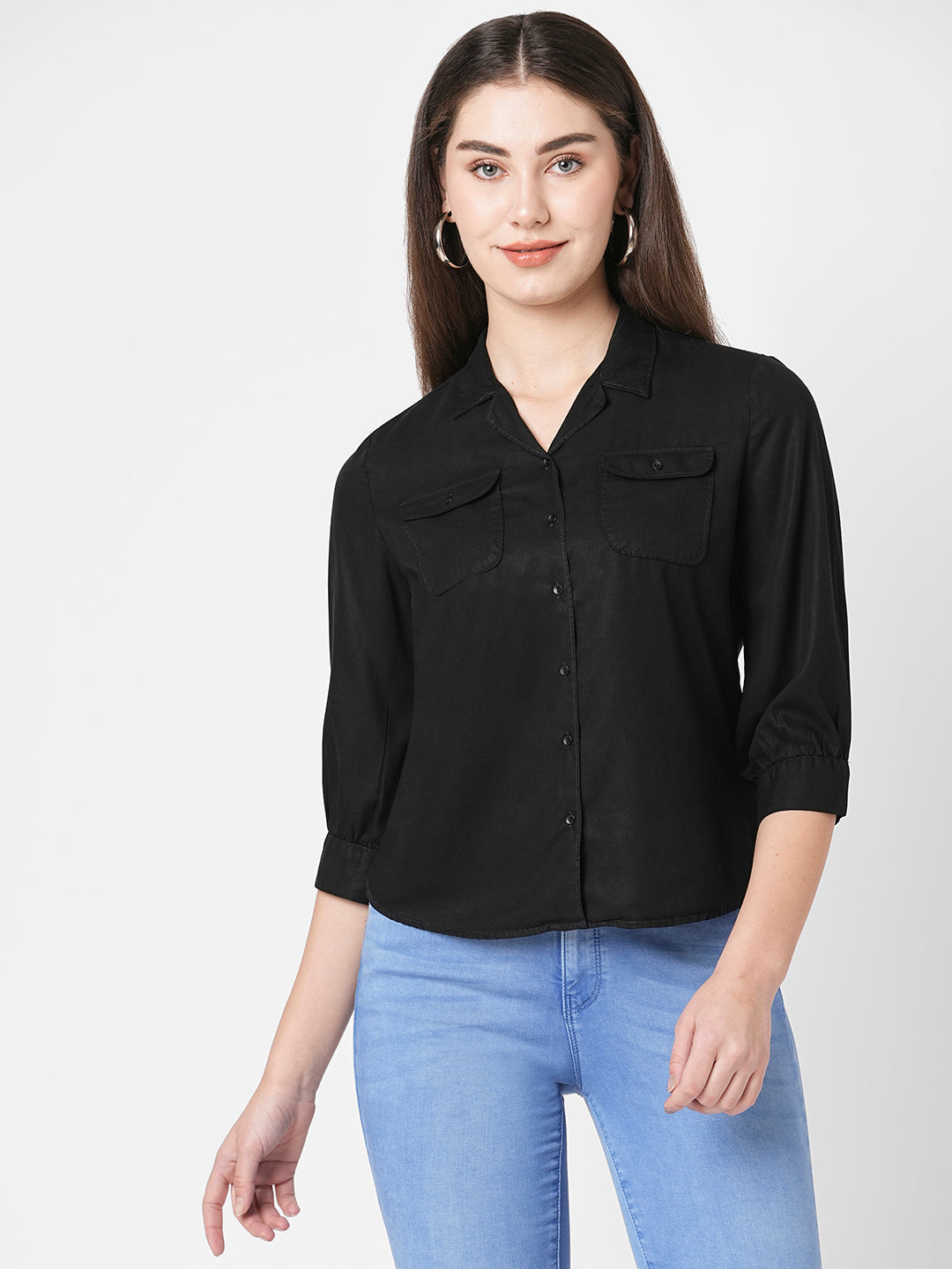 Women Black Solid Shirt