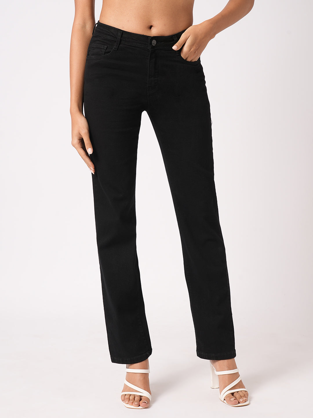 Women Black High-Rise Slim Straight Fit Jeans