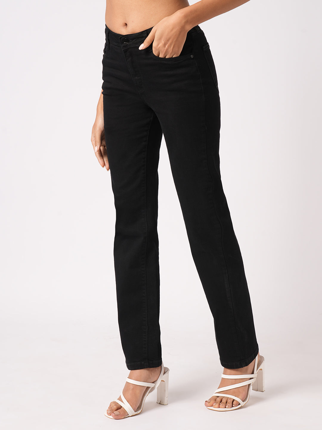 Women Black High-Rise Slim Straight Fit Jeans