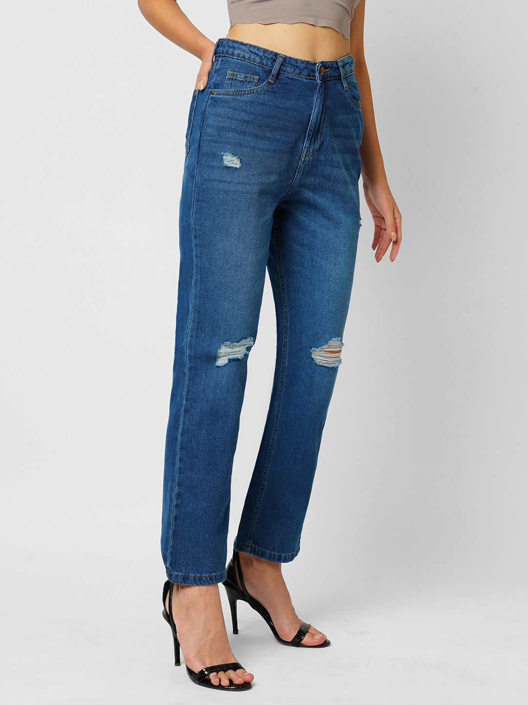 Women Medium Blue High-Rise Straight Fit Jeans