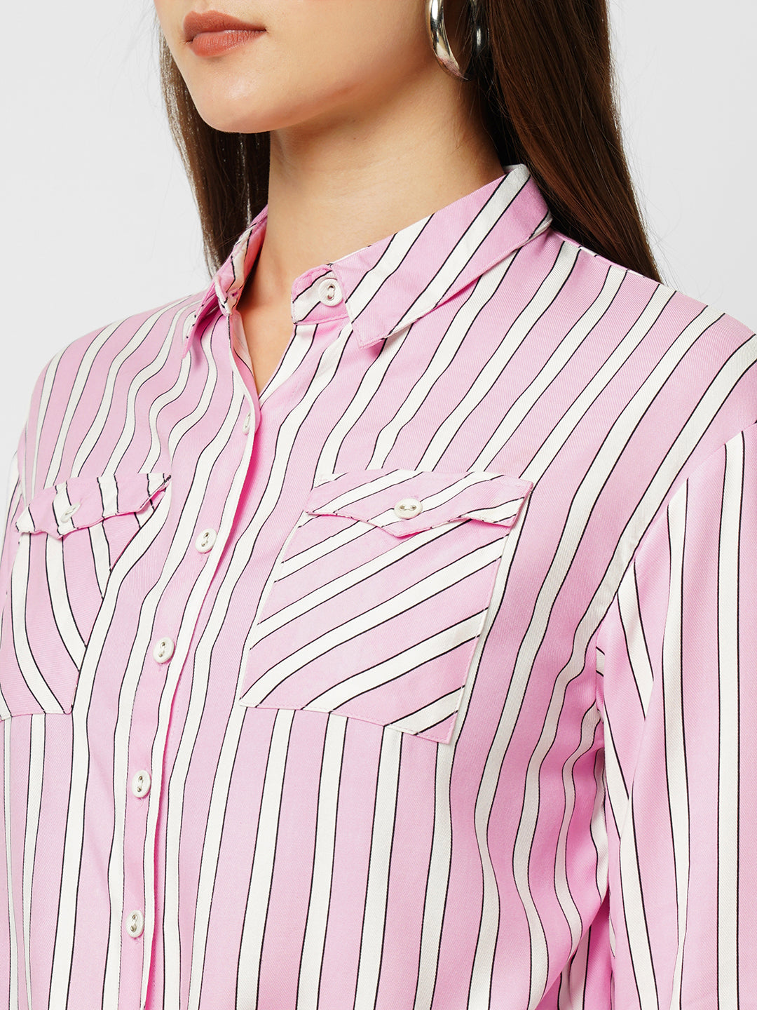 Women Digital Lavender & White Striped Three-Quarter Sleeves Shirts