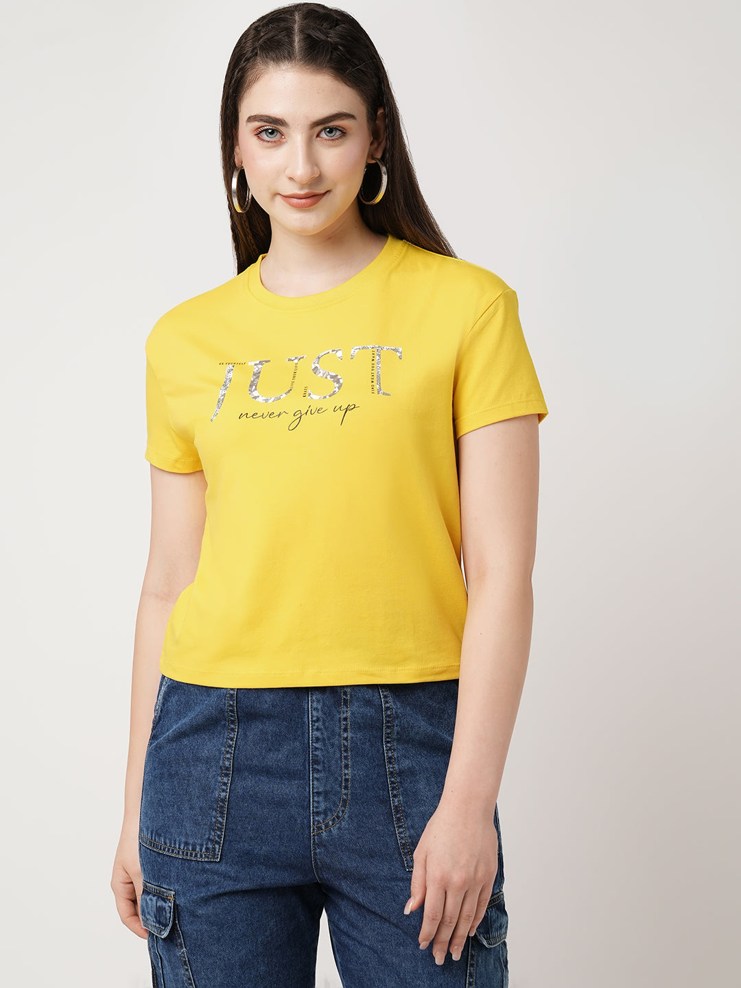 Women Golden Sunset Solid Slim T-Shirt