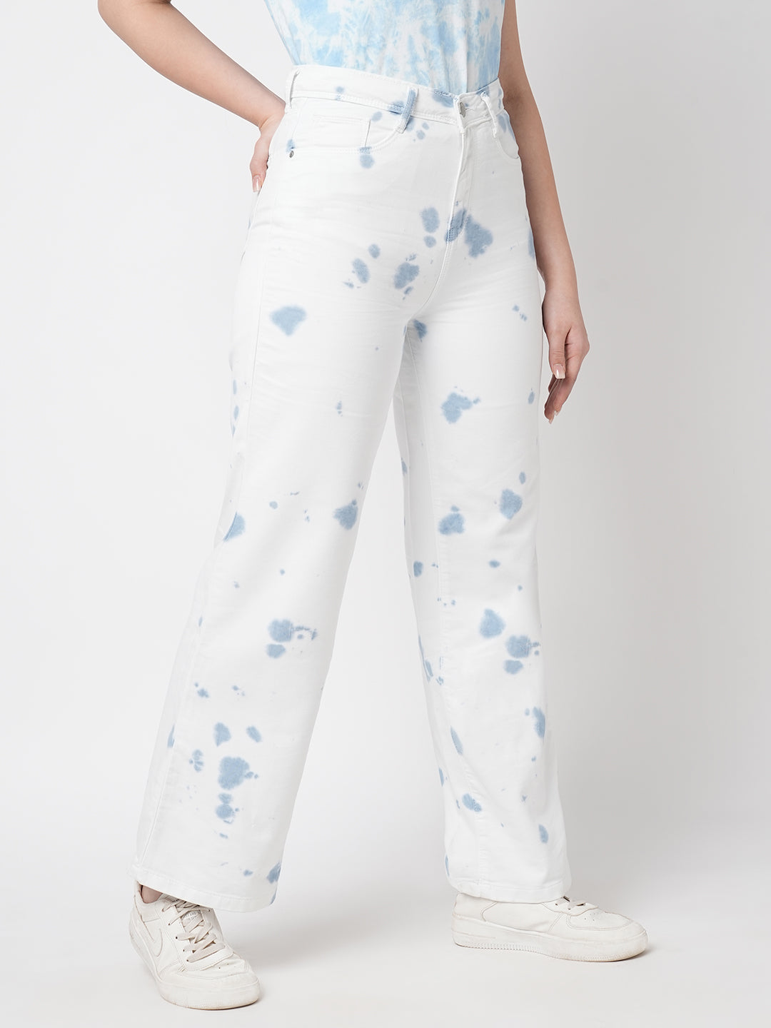 Women Sky Tie/Dye Wide Leg Jeans