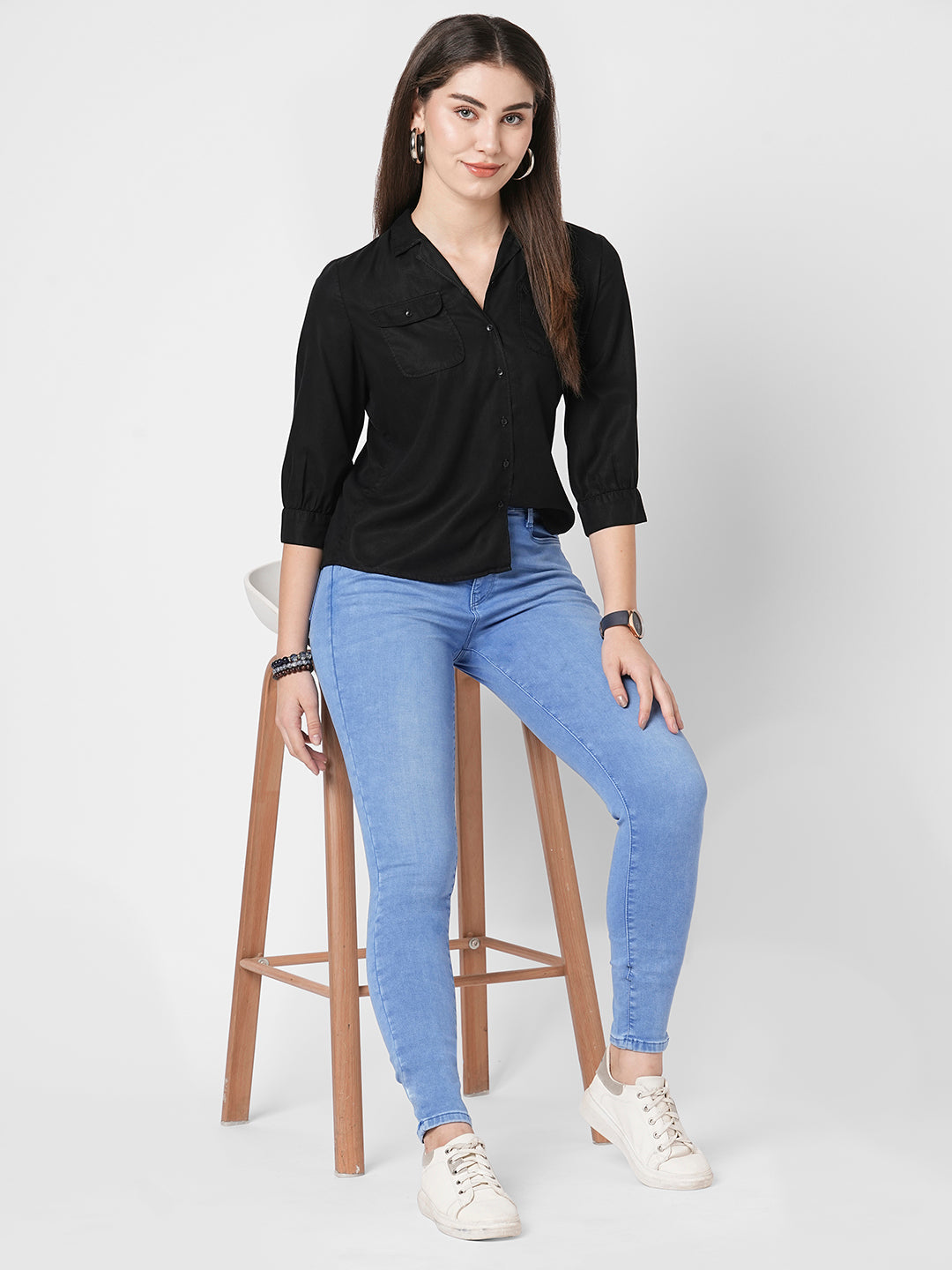 Women Black Solid Shirt