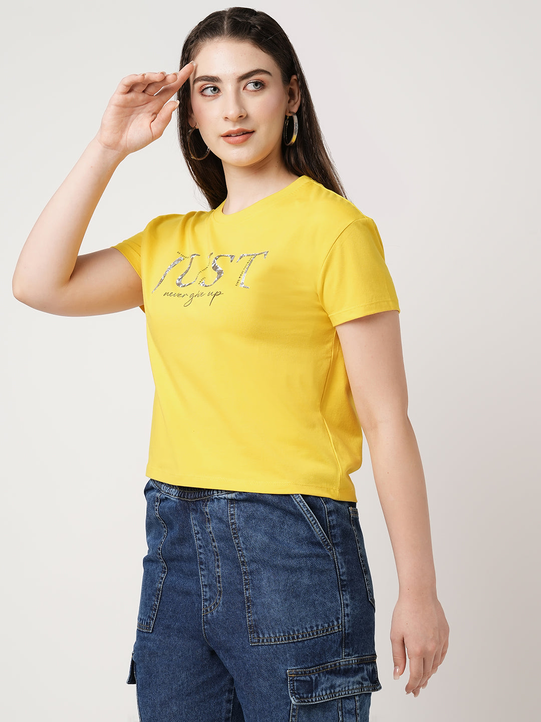 Women Golden Sunset Solid Slim T-Shirt