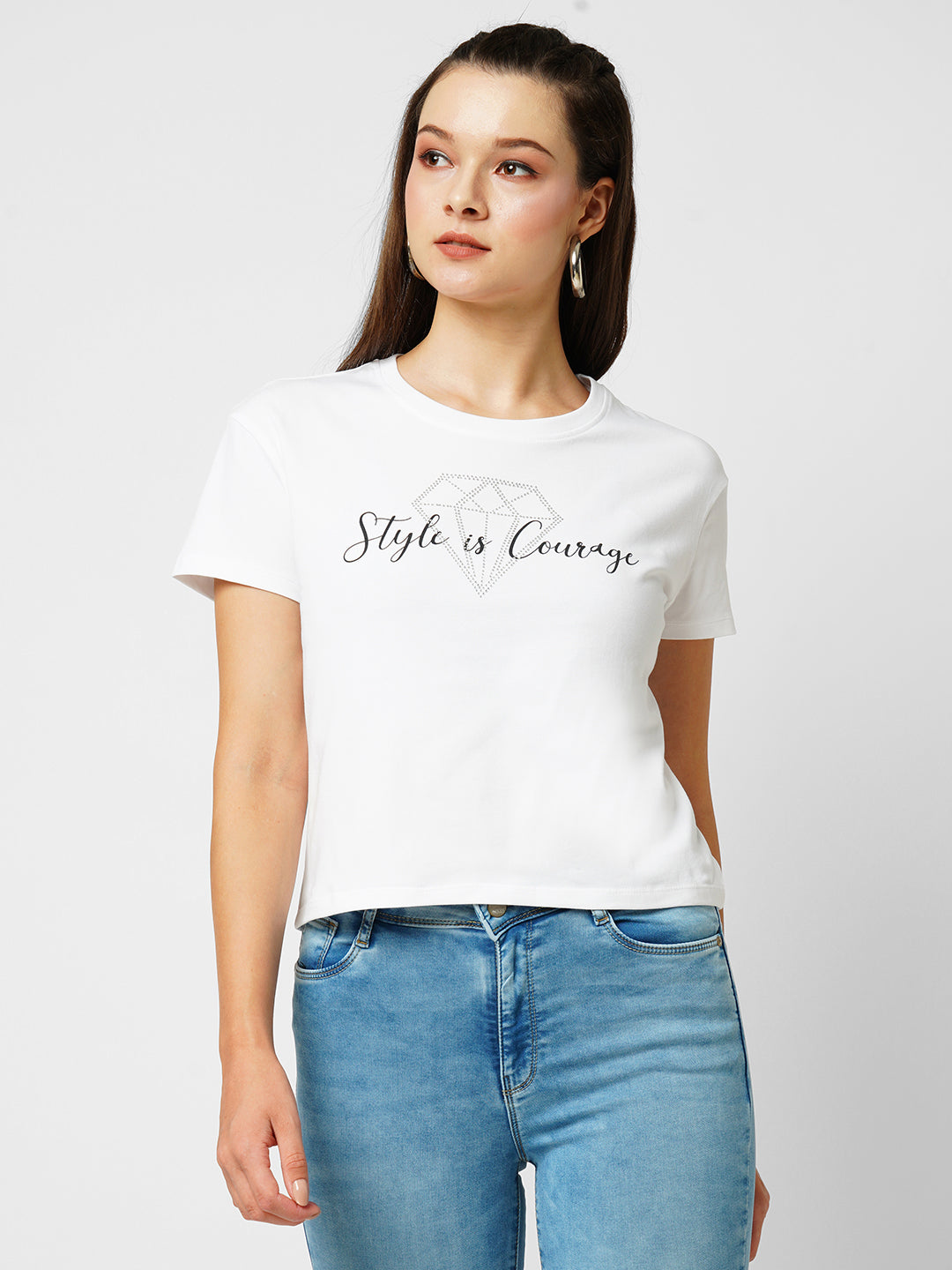 Women White Printed Slim T-Shirt