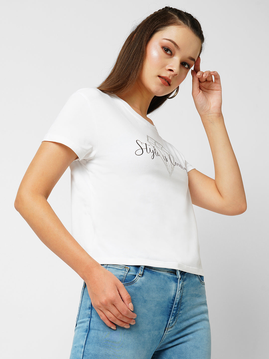 Women White Printed Slim T-Shirt