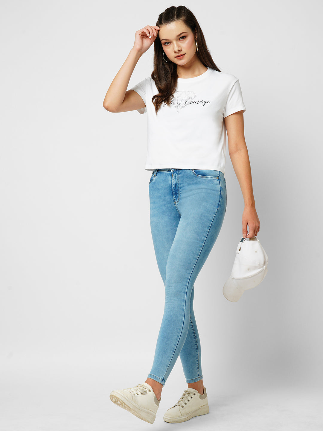 Women White Printed Slim T-Shirt