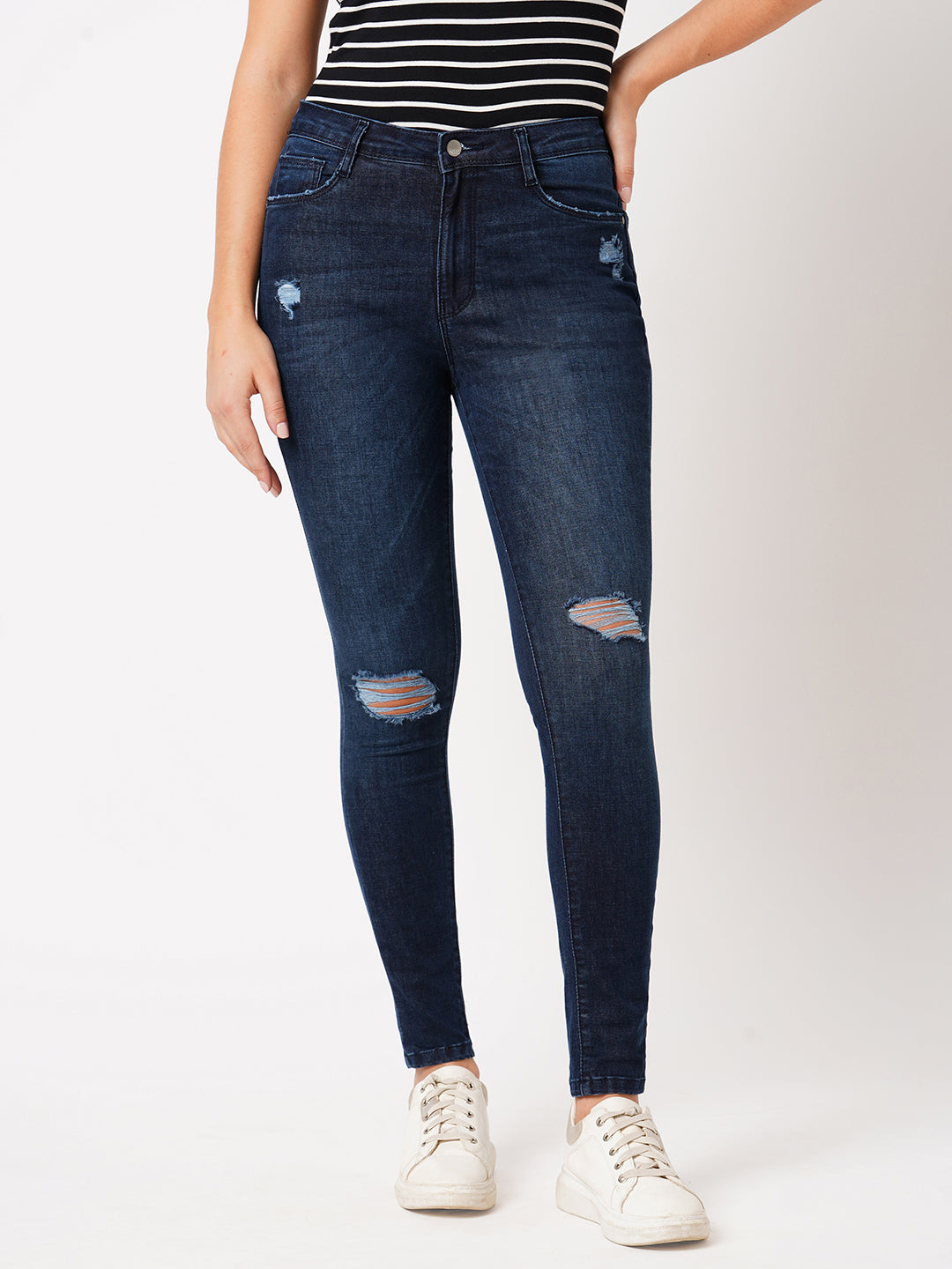 Women Dark Blue Sky High Skinny Jeans