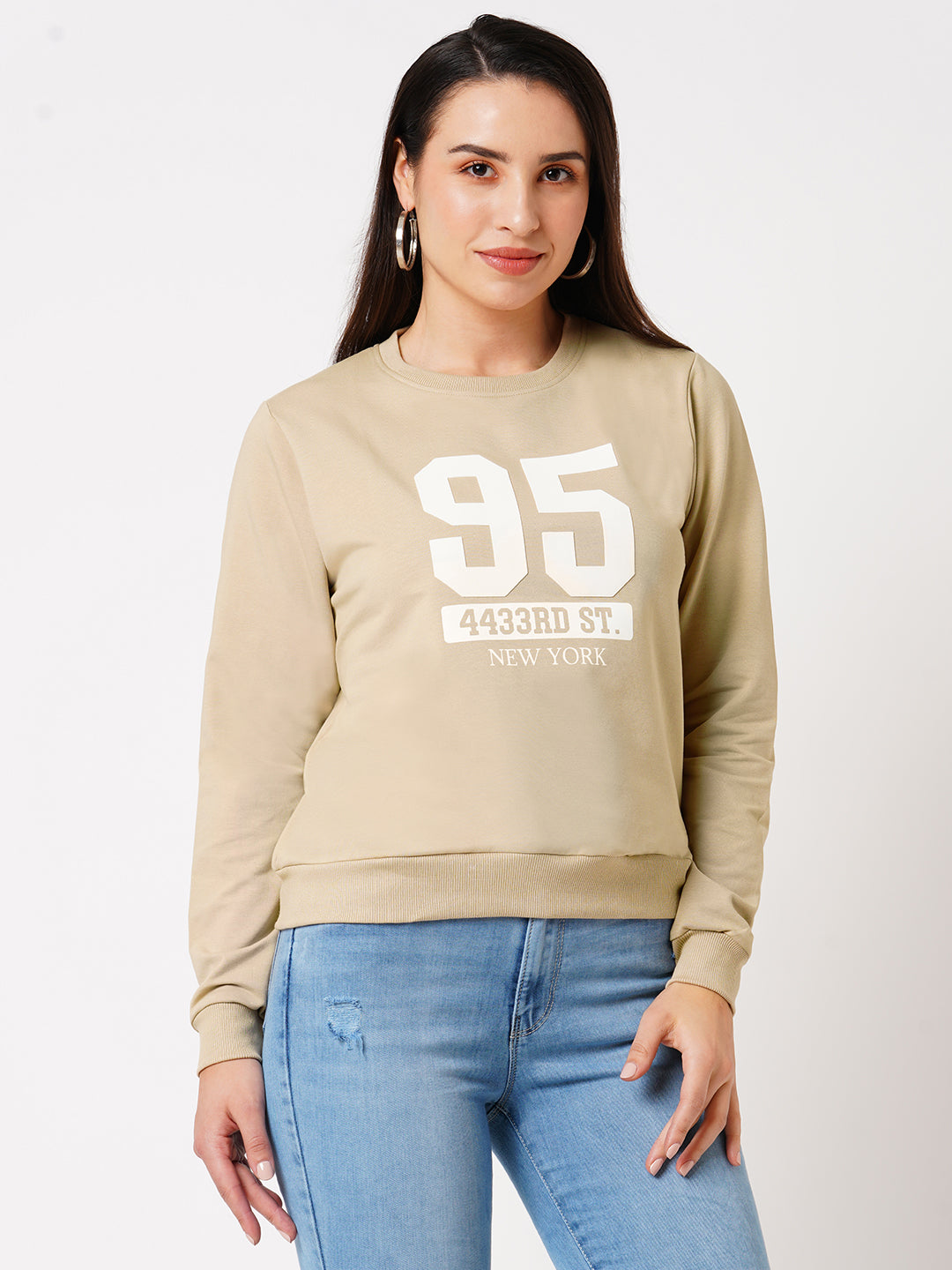 Women Beige Slim Fit Sweatshirt