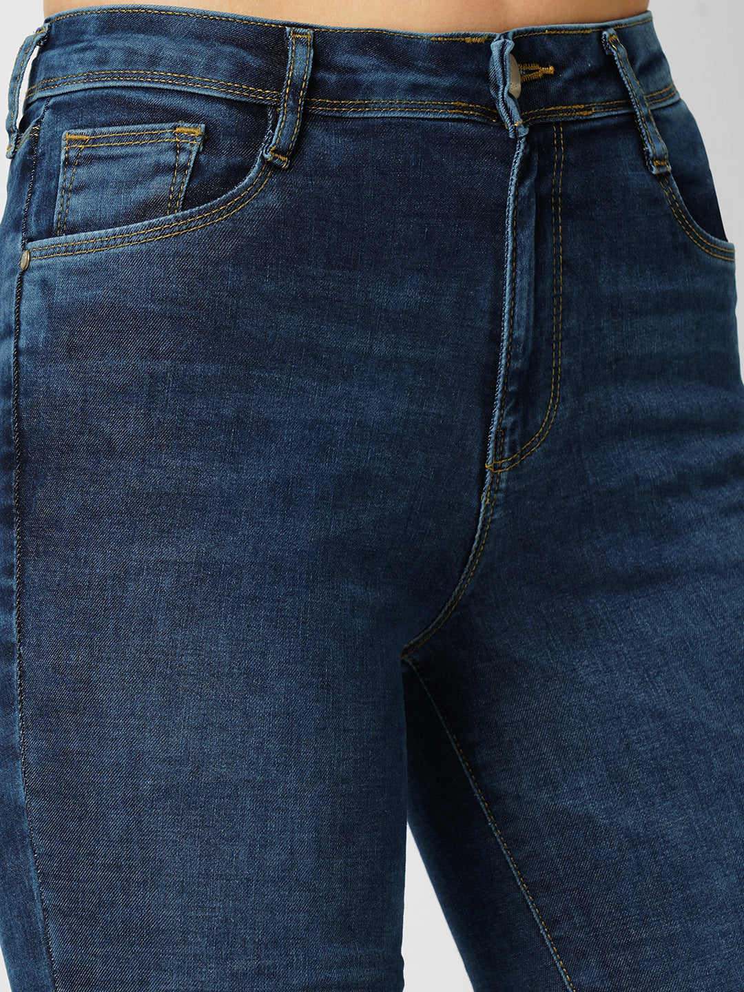 Women Dark Blue High-Rise Mini Flare Jeans