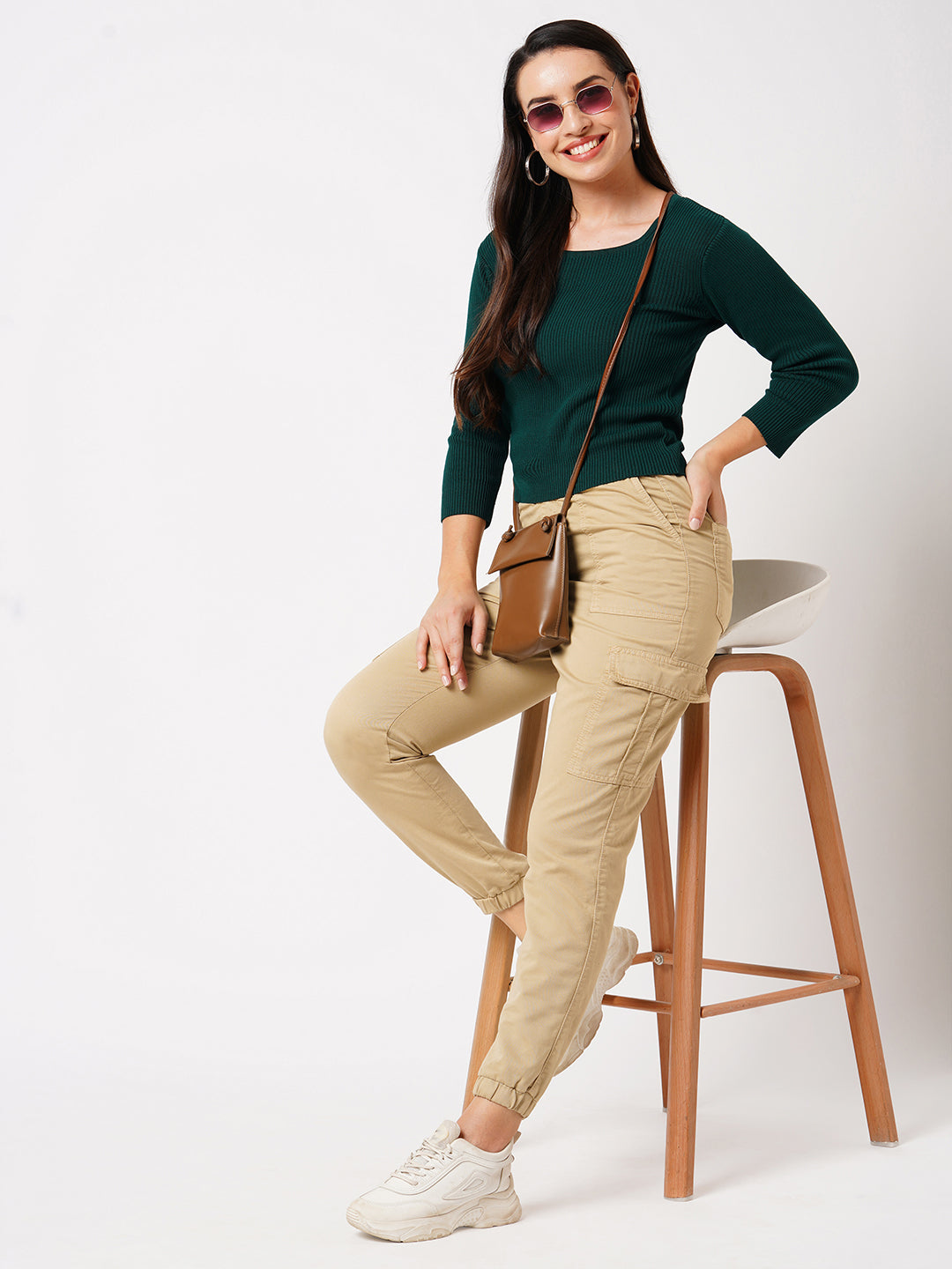 Women High-Rise Denim Joggers