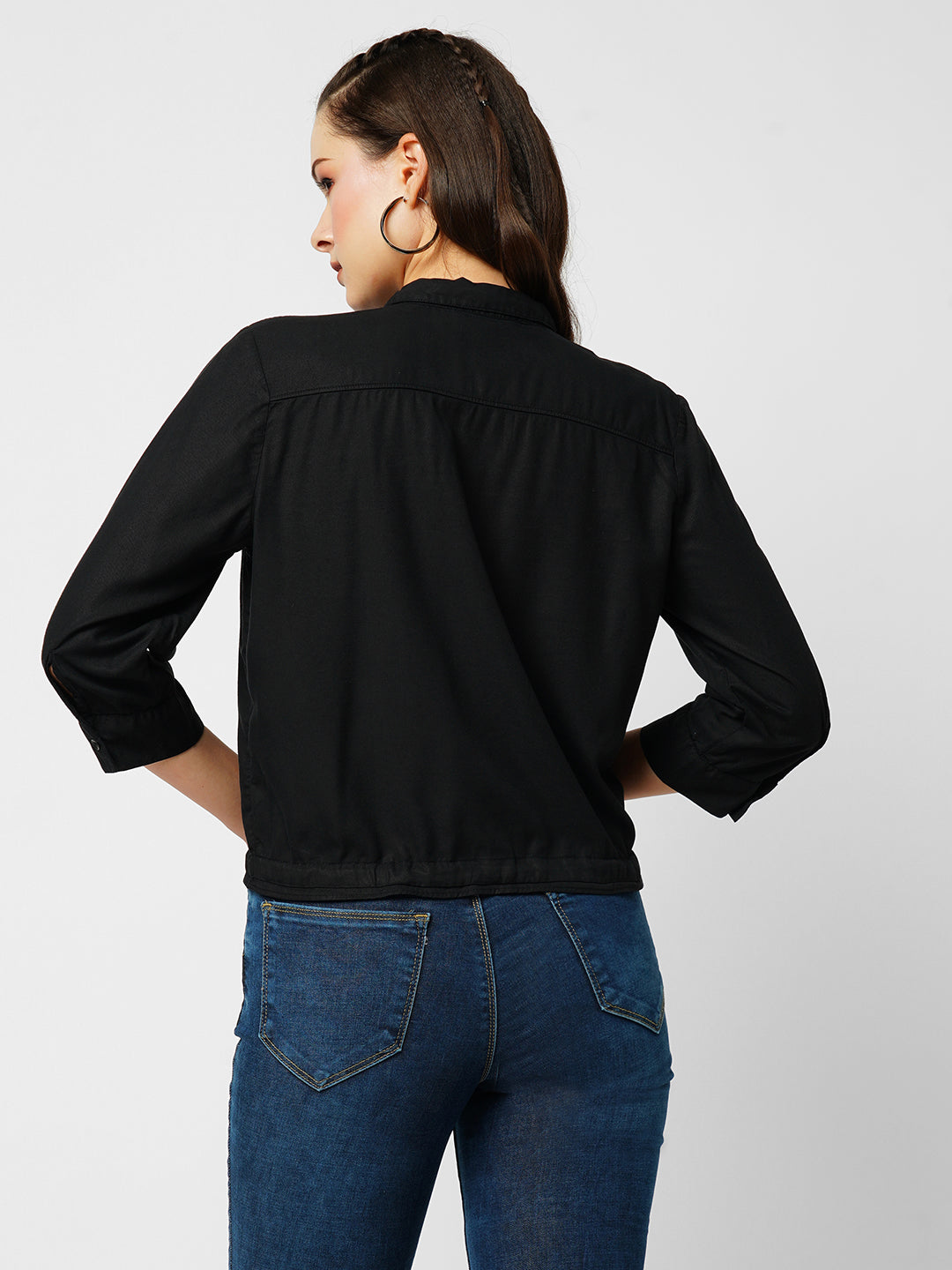 Women Black Crop Shirt