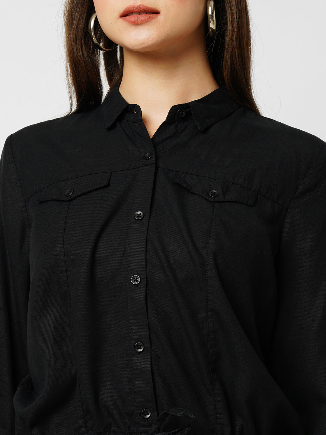 Women Black Crop Shirt