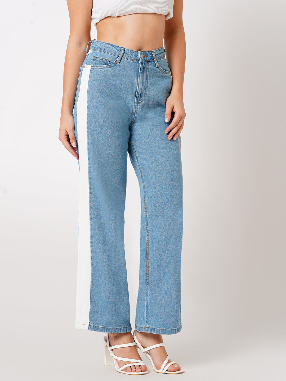 Women Light Blue Wide Leg Jeans
