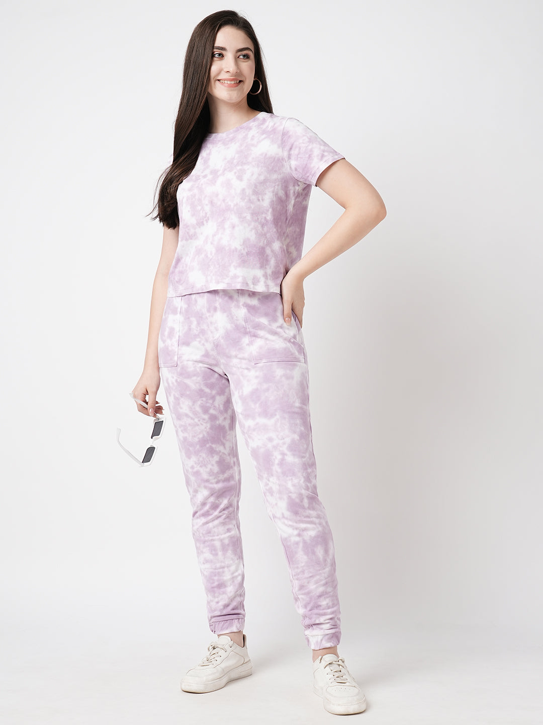 Women Lilac Tie & Dye Slim T-Shirt