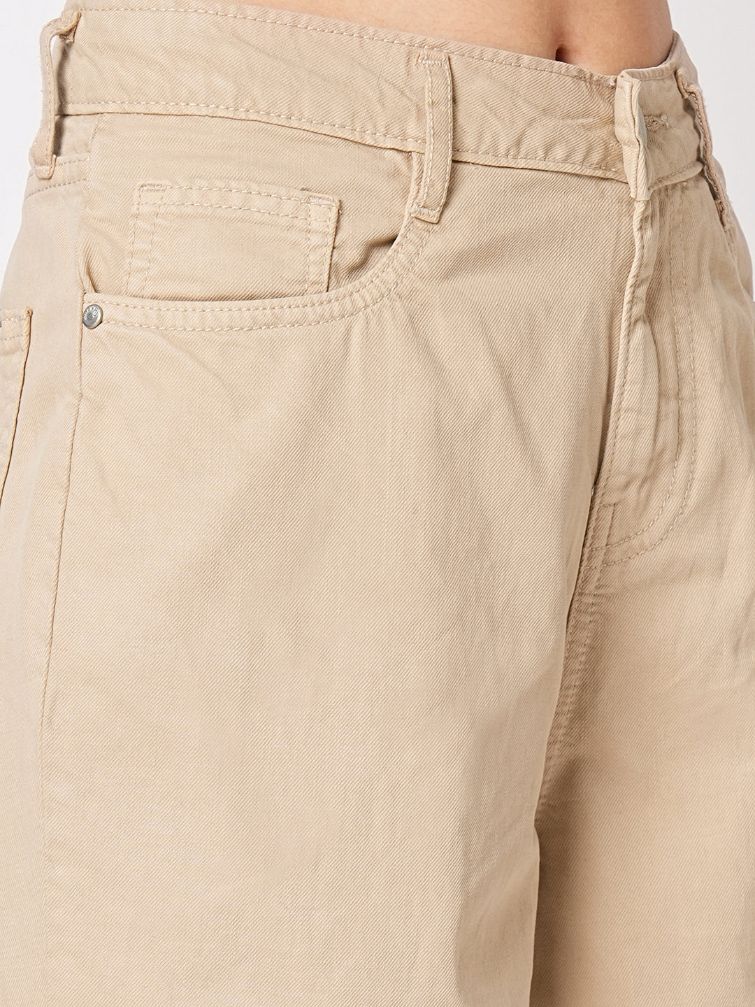 Women Beige High-Rise Wide Leg Jeans