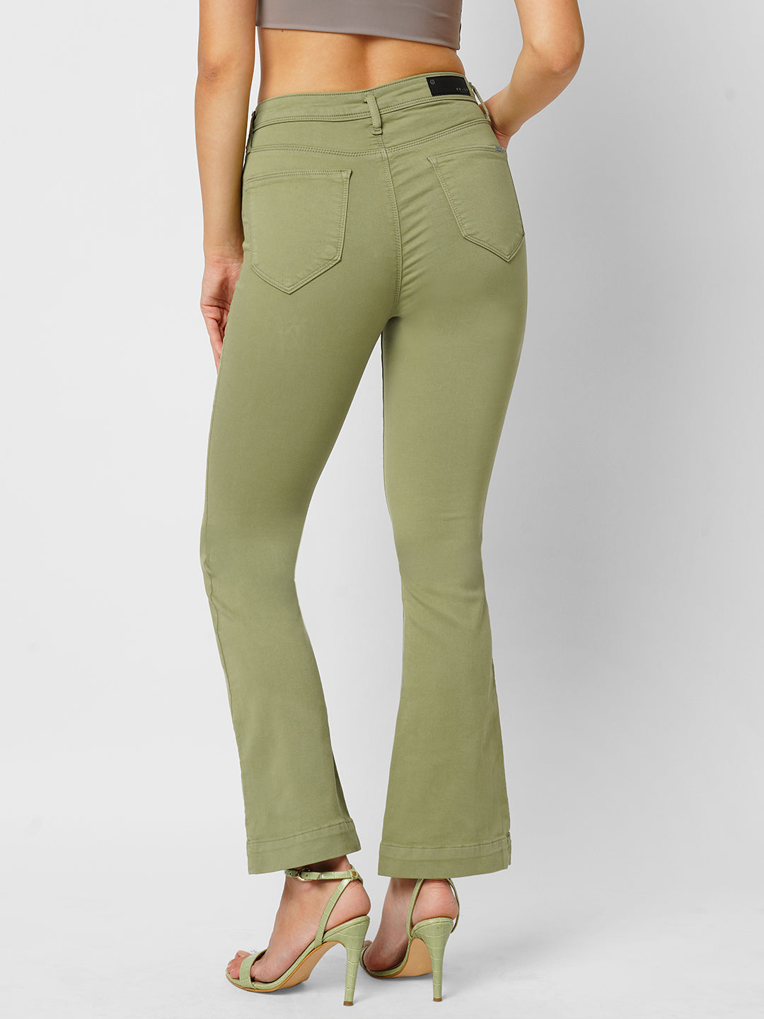 Women Olive High-Rise Mini Flare Jeans