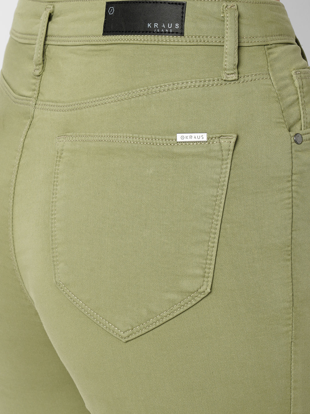 Women Olive High-Rise Mini Flare Jeans