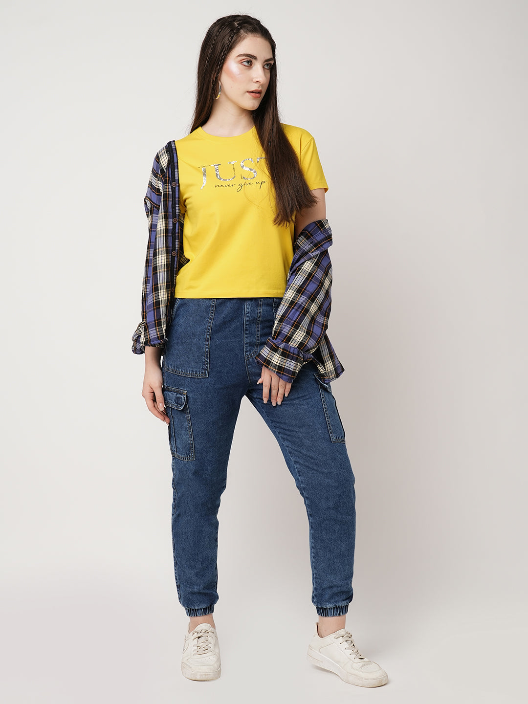 Women Golden Sunset Solid Slim T-Shirt