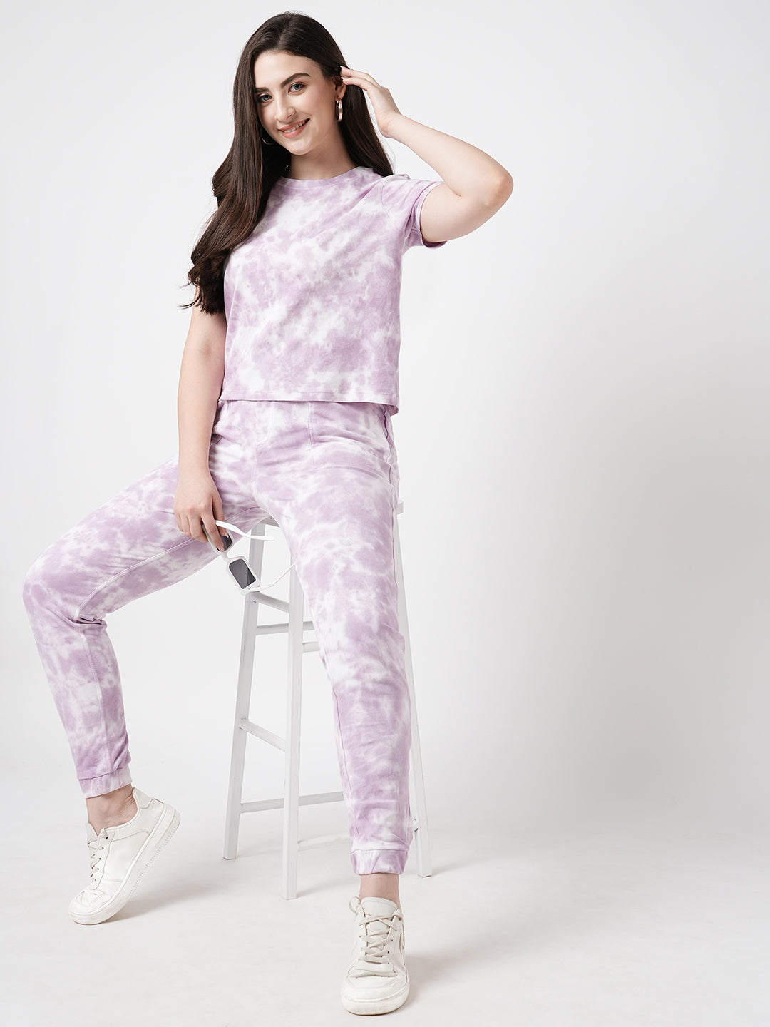Women Lilac Tie & Dye Slim T-Shirt