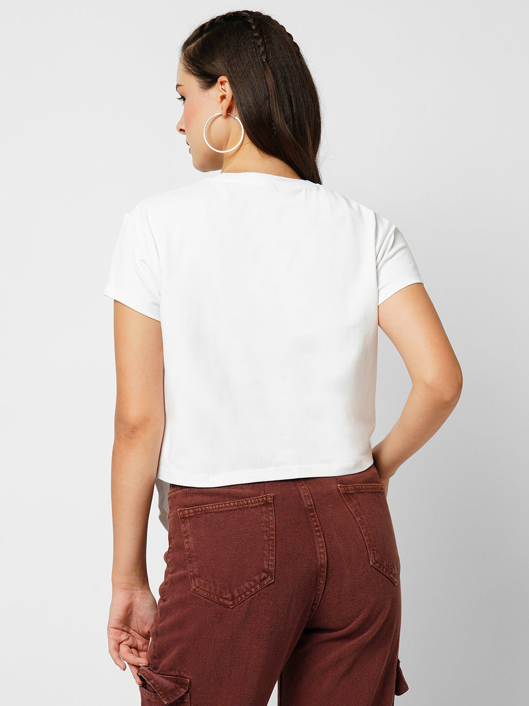 Women Off White Crop Slim Top