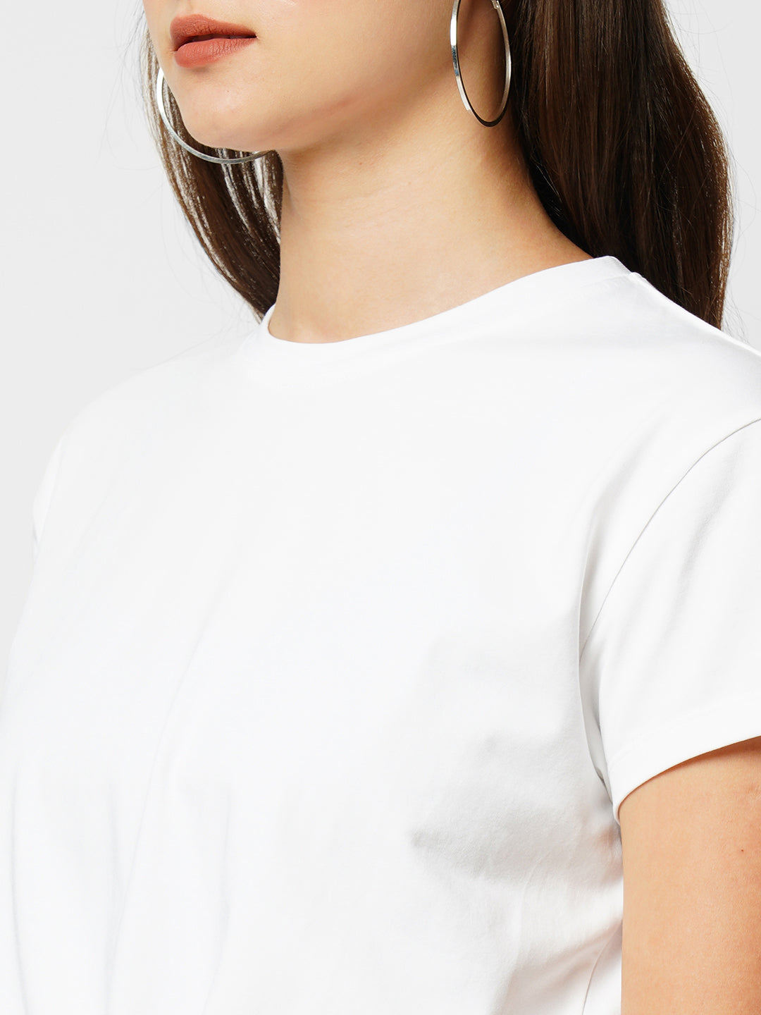 Women Off White Solid Short Sleeves T-Shirt