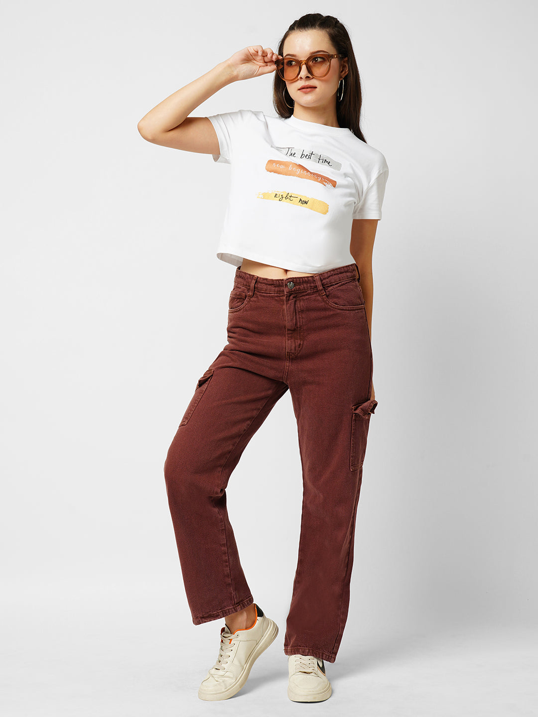 Women Off White Printed Slim T-Shirt