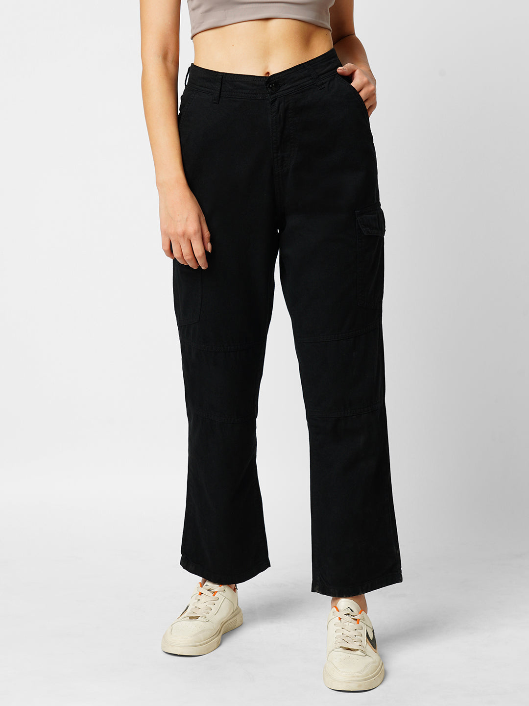 Women Black Mid-Rise Skinny Cargo