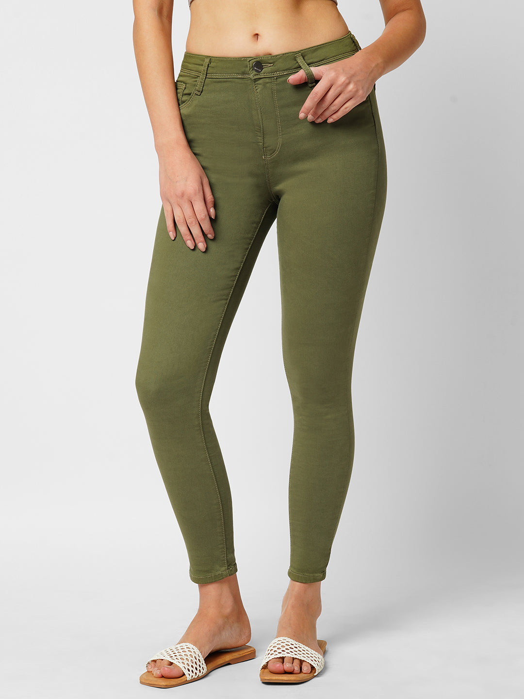 Women Olive High-Rise Skinny Jeans