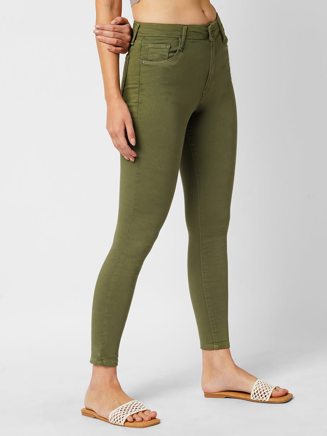 Women Olive High-Rise Skinny Jeans