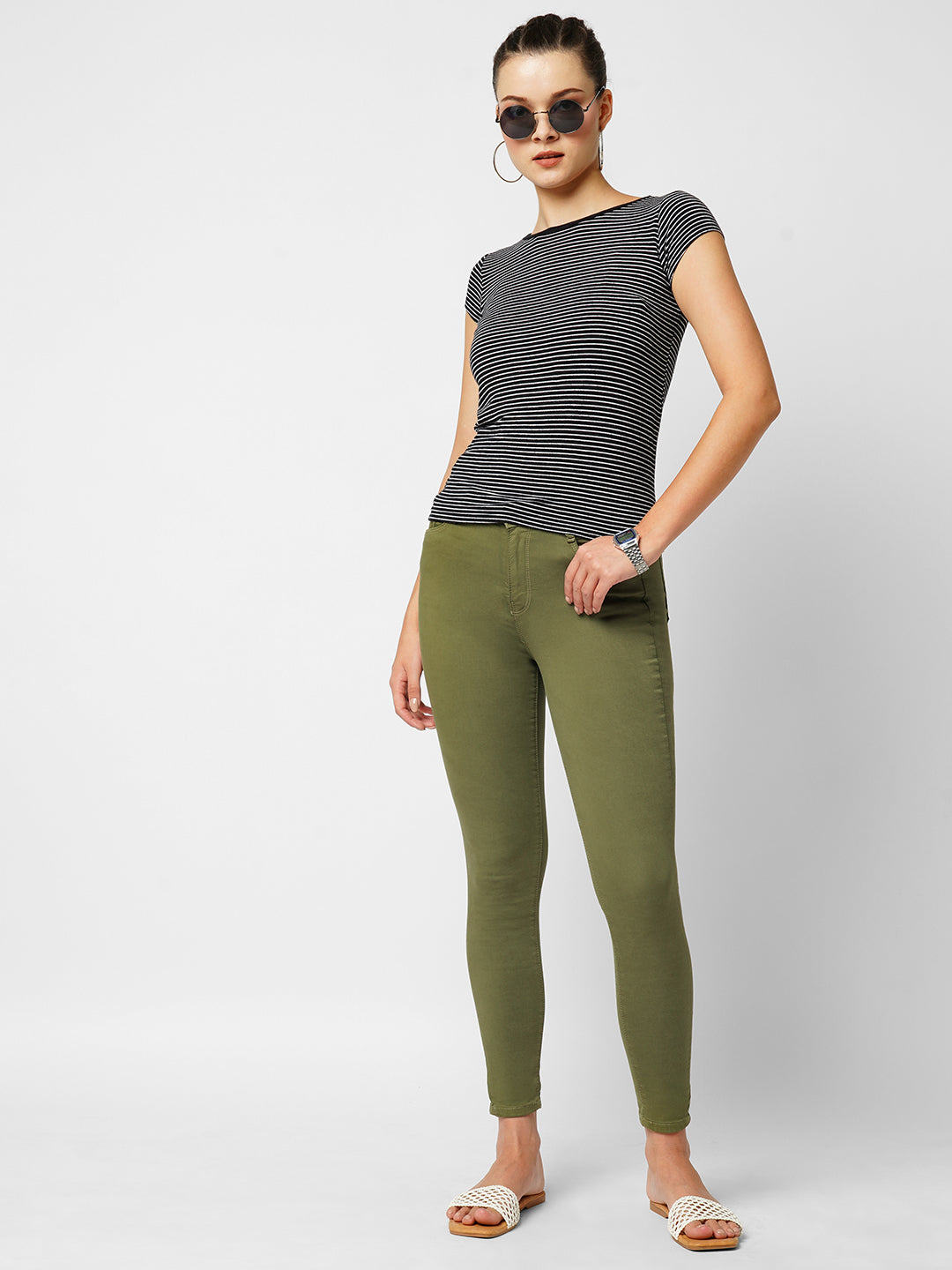 Women Olive High-Rise Skinny Jeans