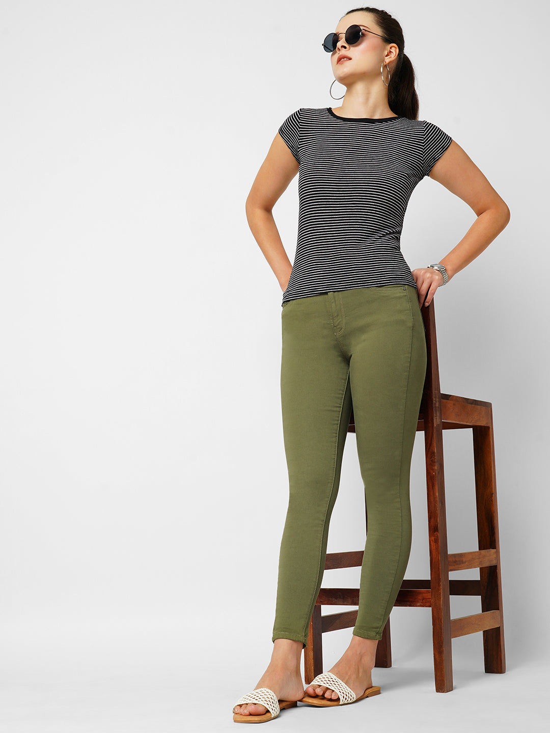 Women Olive High-Rise Skinny Jeans