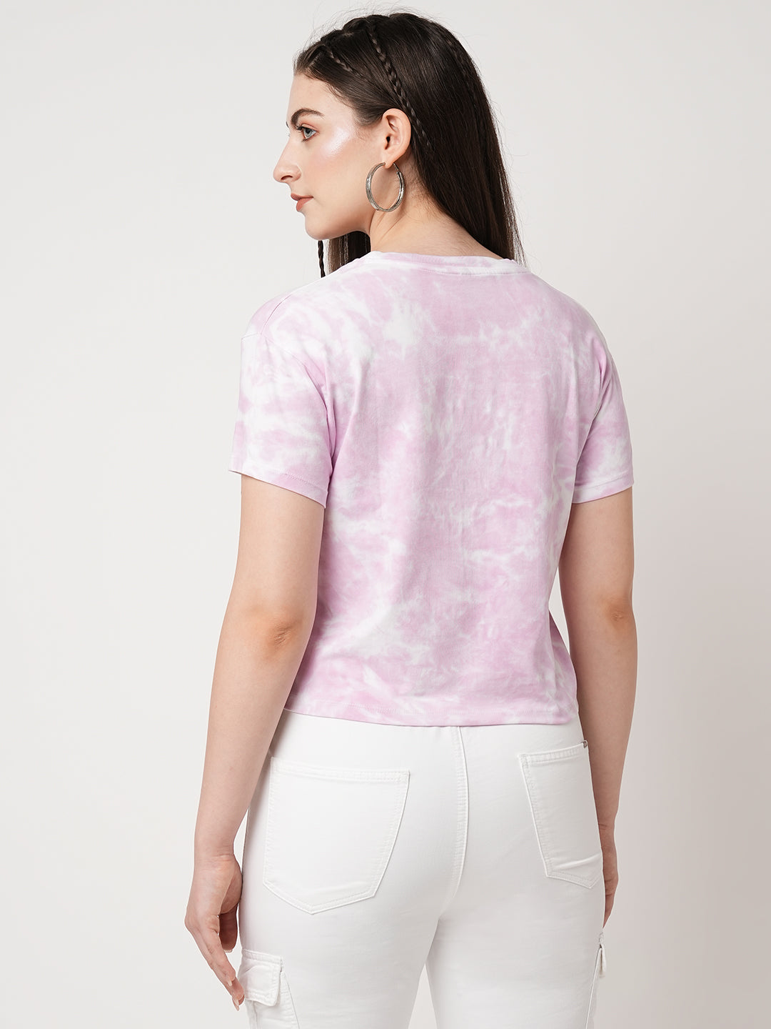 Women Lilac Tie & Dye Short Sleeves T-shirt