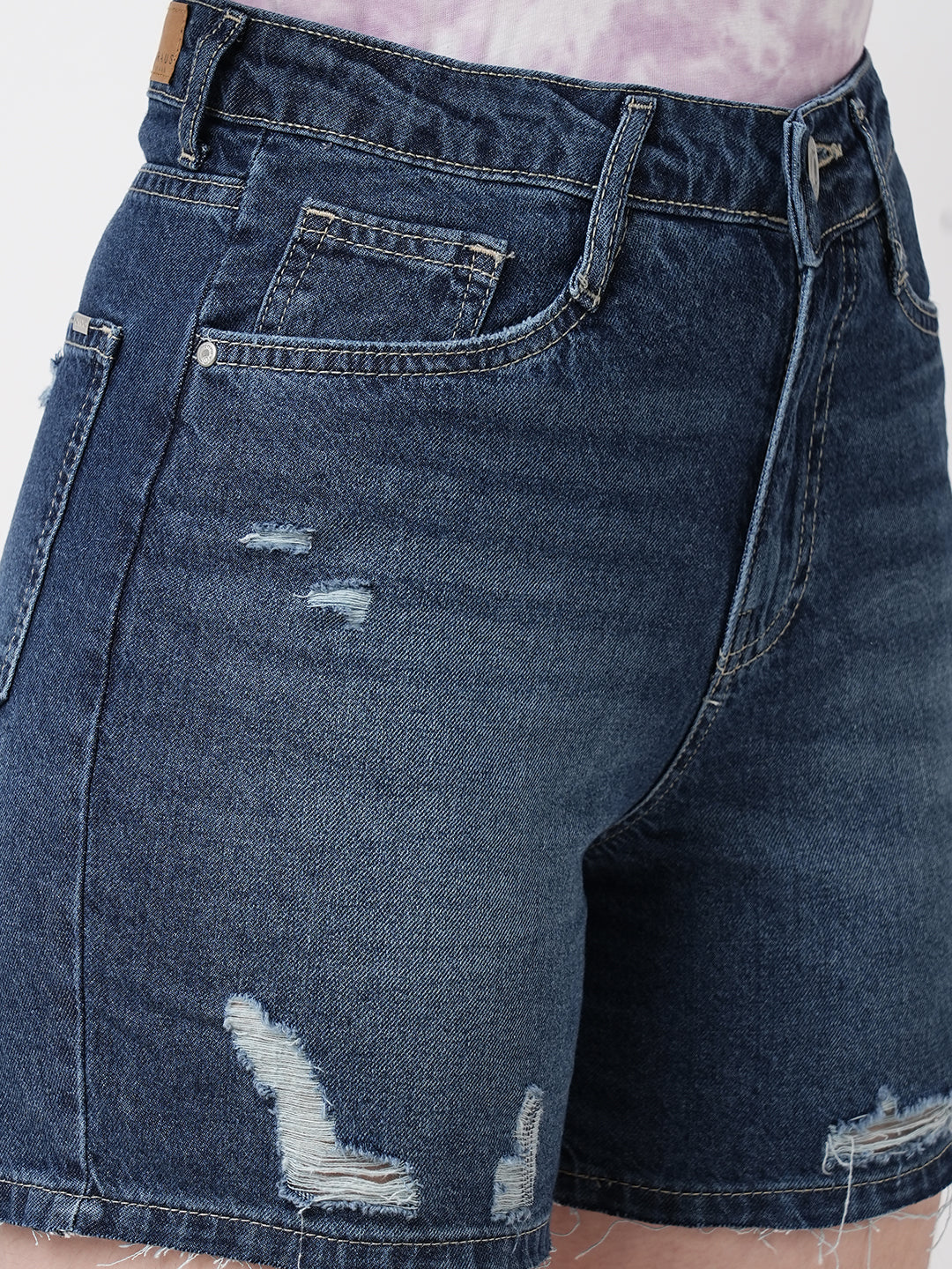 Women Blue Mid-Rise Shorts
