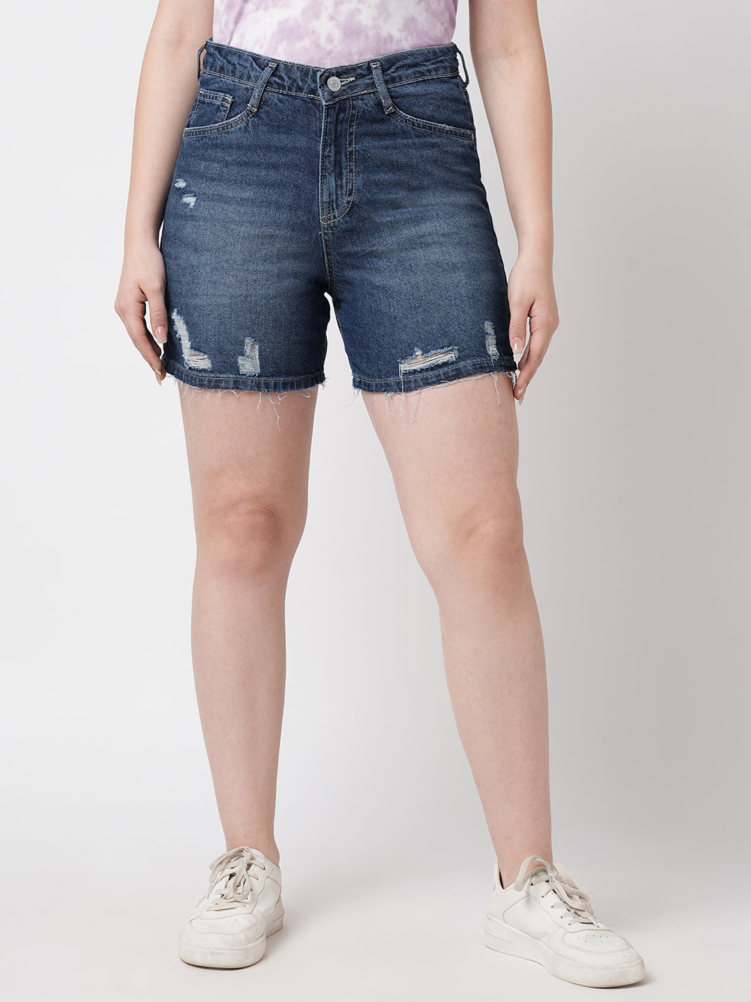 Women Blue High-Rise Slim Shorts