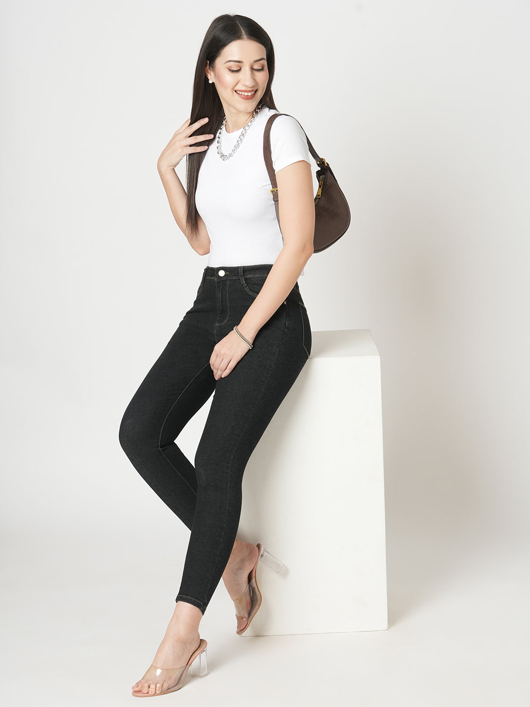 Women Charcoal Black High-Rise Skinny Jeans