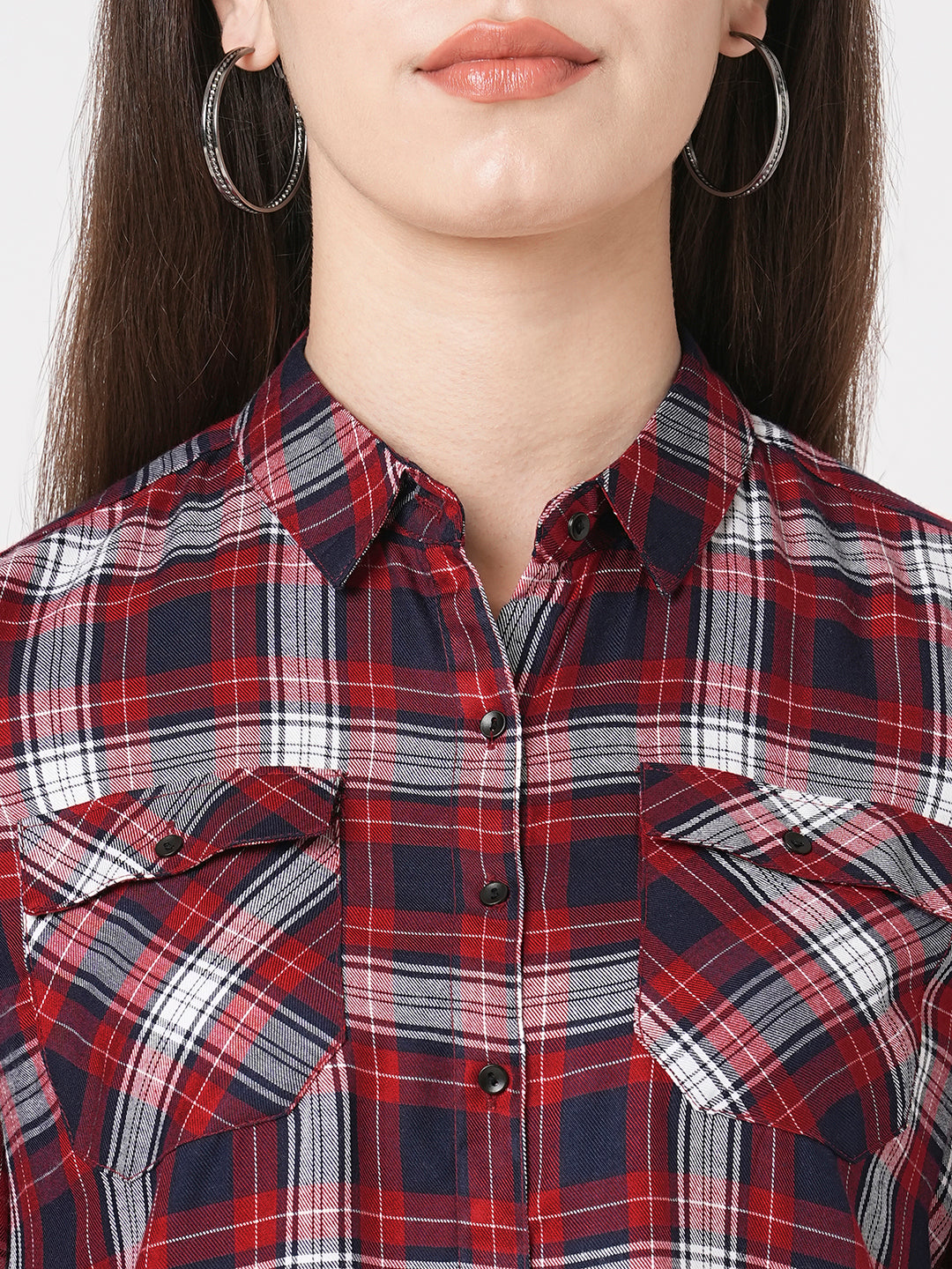 Women Checked Slim Fit Spread Collar Curved Casual Shirt